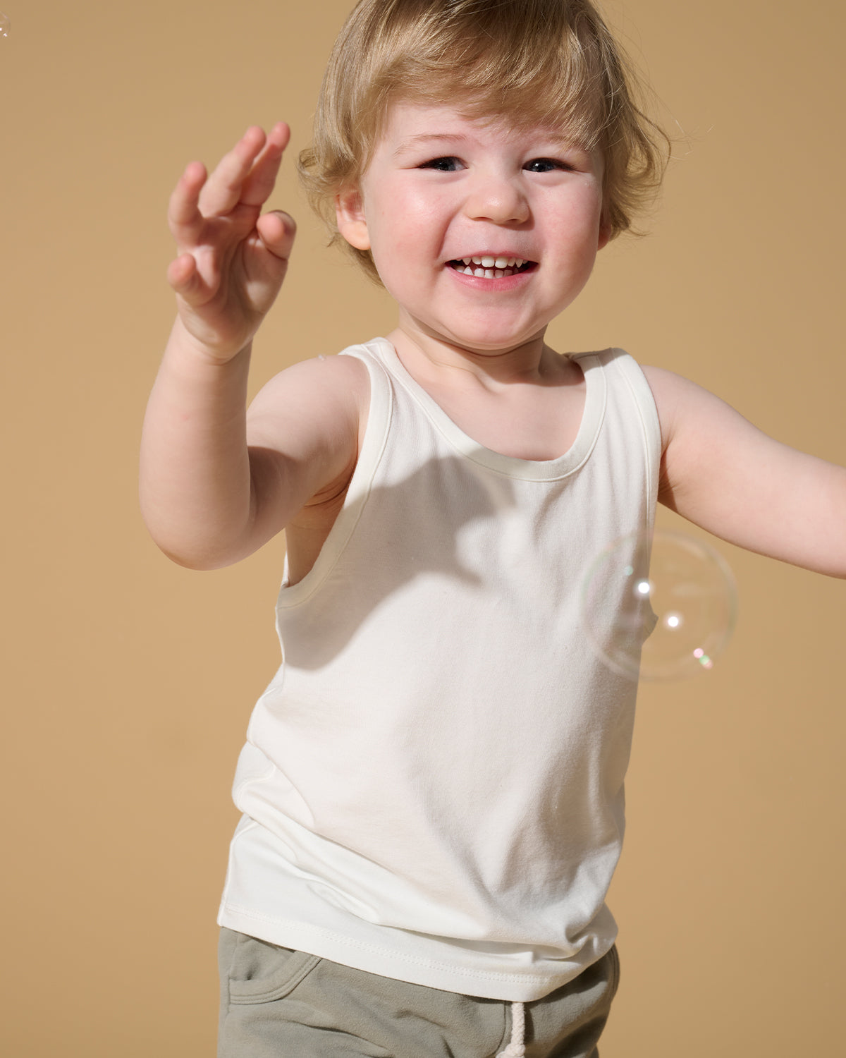 Soft, sleeveless tank undershirt for babies, toddlers, and kids. Made from breathable bamboo and organic cotton.